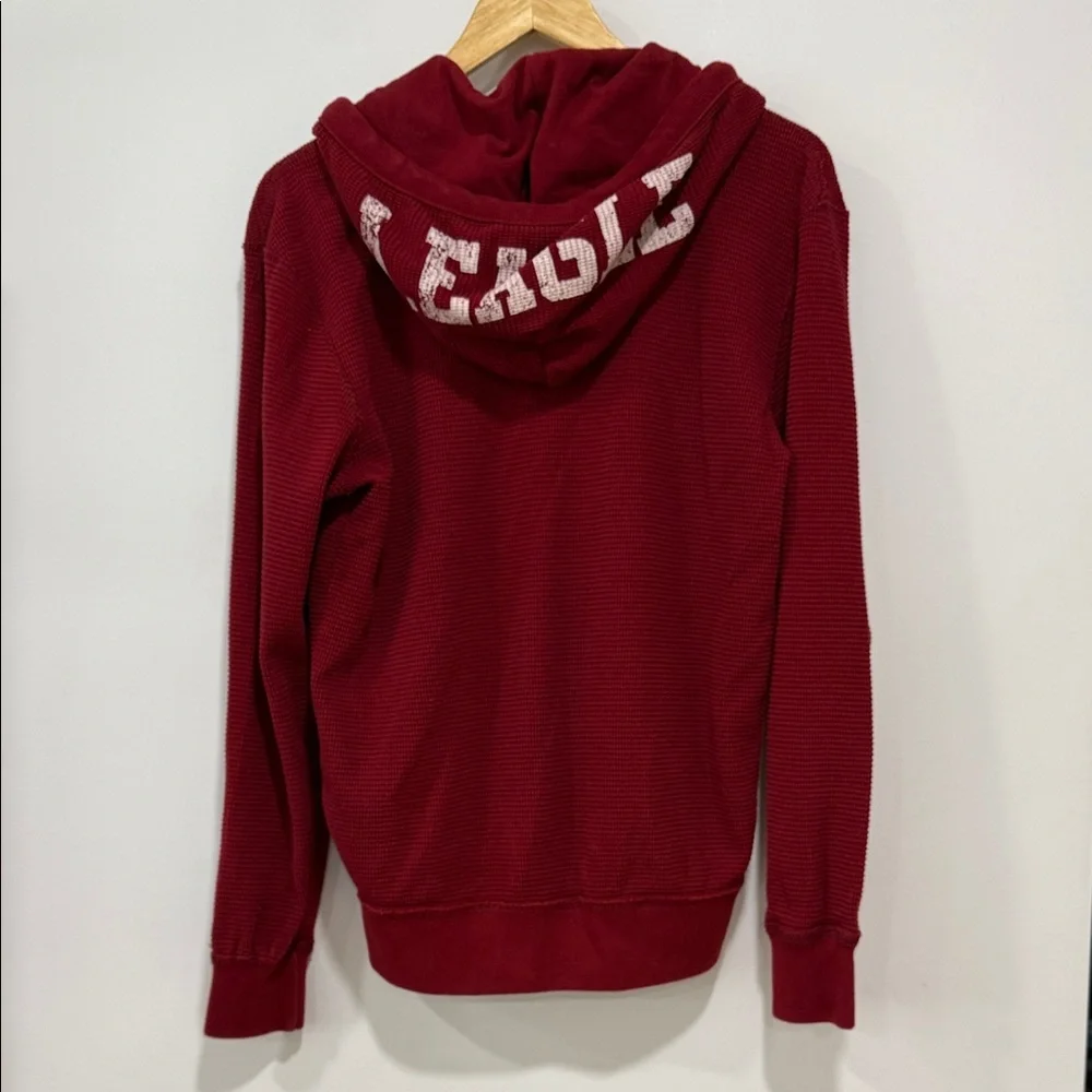 American Eagle Outfitters Mens Full Zip Thermal Hoodie Red Sweatshirt Y2K Size S